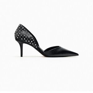 Zara Black Pointed-Toe D'Orsay Pumps with Stud Details